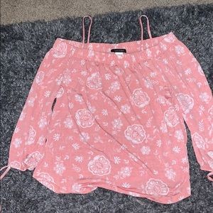 Over the shoulder light pink floral blouse